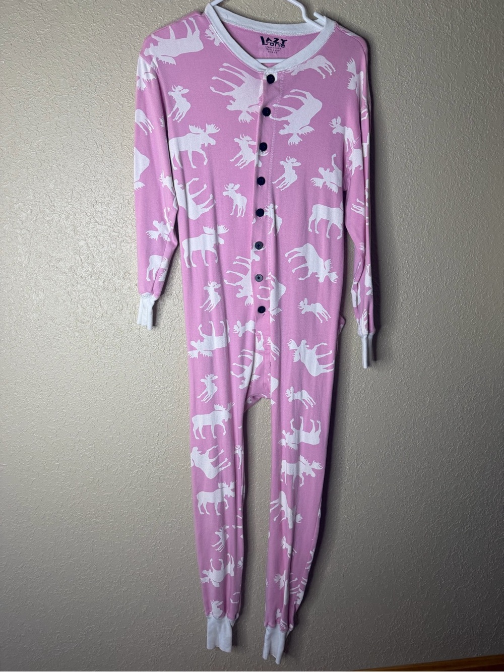 Lazy One Pink and White Moose Print One-Piece Footie